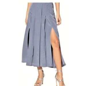 PAIGE Midi 100% Silk Pleated Skirt Sz-L Granite